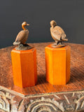 Pair Vintage 1984 Franklin Mint Duck Figurines RLB Tall Wood Base 5" Model