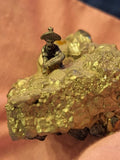 Pyrite Crystal Cluster Specimen w-Pewter Prospector Miner Figurine Display 1?" & Model