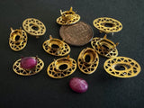 Vintage Brass Filigree Oval Pronged Settings Findings Charms 10 Charms