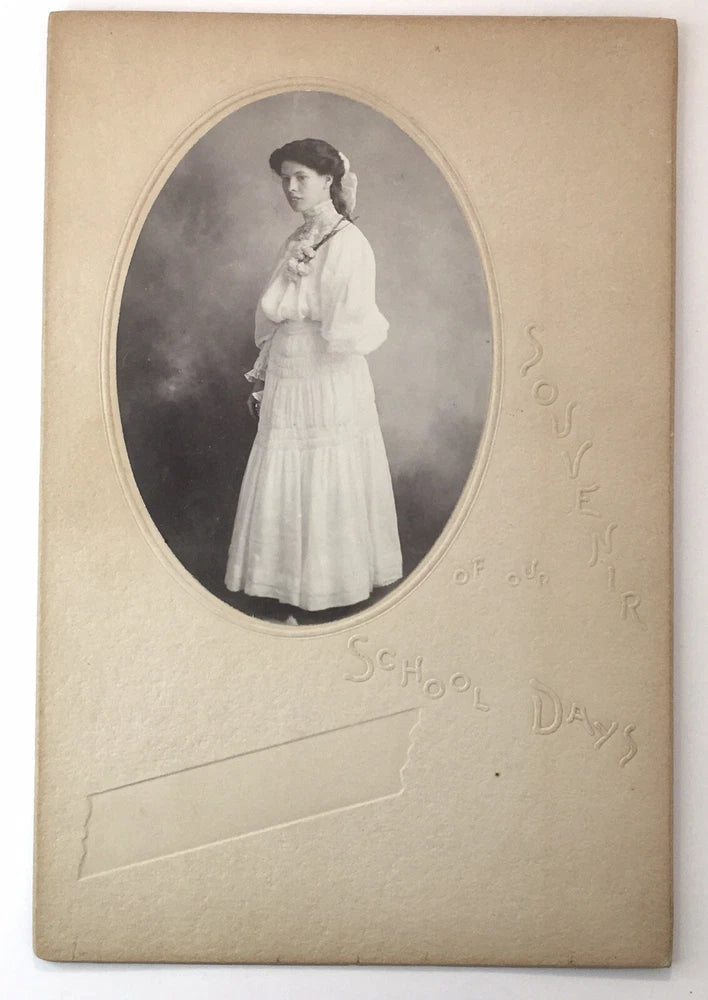 Antique Photo on Board of Young Lady School Days Portrait Buck Teeth Overbite Model