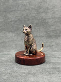 Art Deco Cat Figurine Cast Bronze Statuette Base In Volcanic Obsidian Stone Model