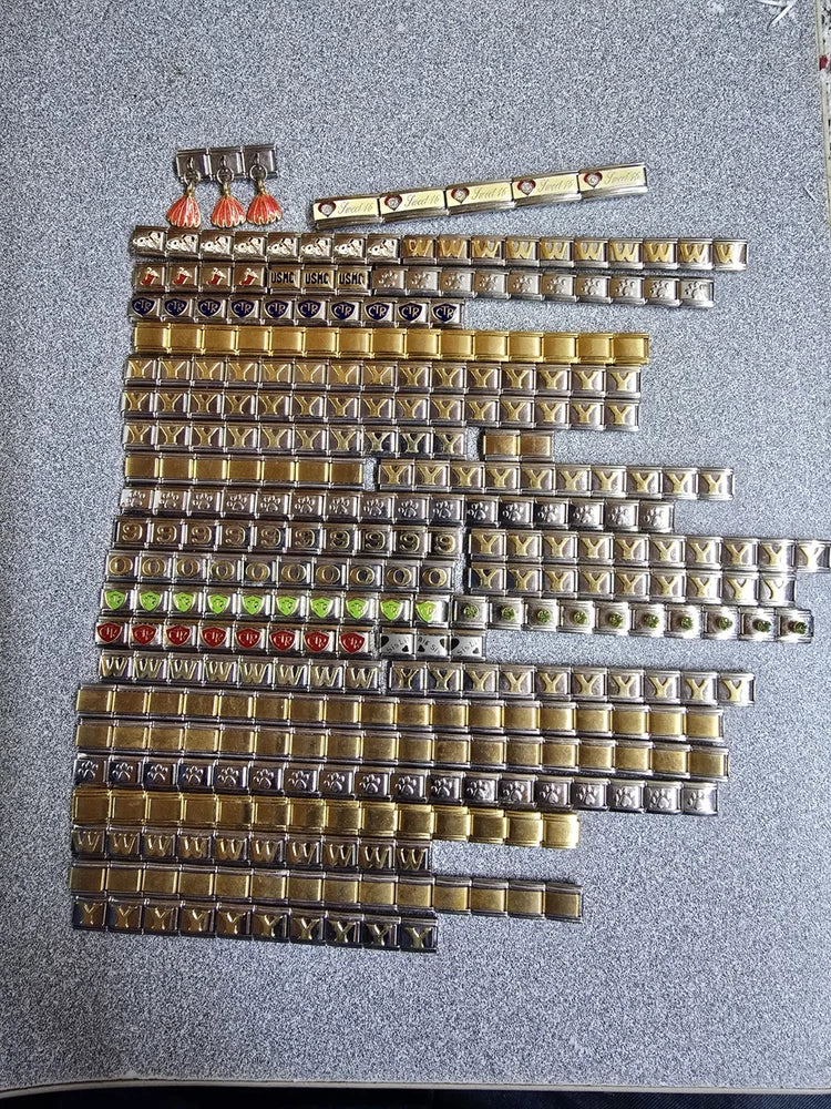Lot Of approximately 305  9mm Italian Stainless Steel Starter Bracelets Charms Charms