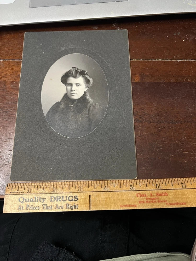 Photo on Board, Girl Upswept Hair with Bow, Fur Collar, Hammond Lewiston ME Model