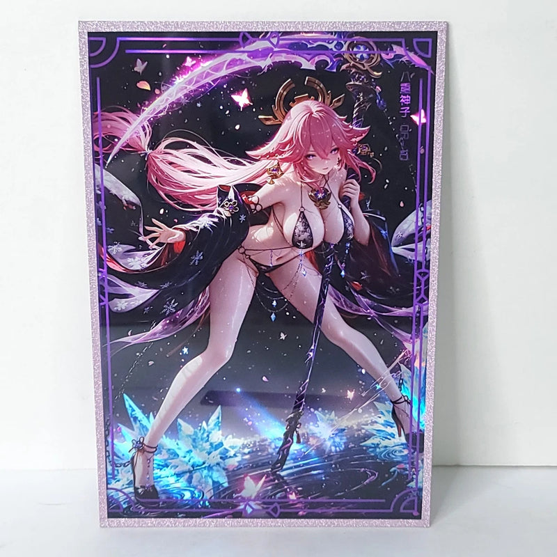 Yae Miko Sickle Holo Pink  Waifu Card Anime Girl Wall Art Oversized Board A5 Model