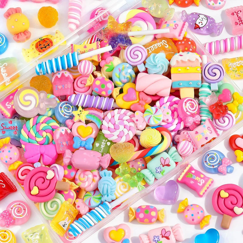 120PCS Fake Candy Charms Cute Flatback Resin Charms for Slime, Random Kawaii Charms