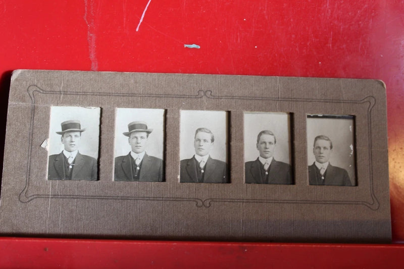 5 Small Photos of Man in Card Board Frame 1900 Los Angeles Model
