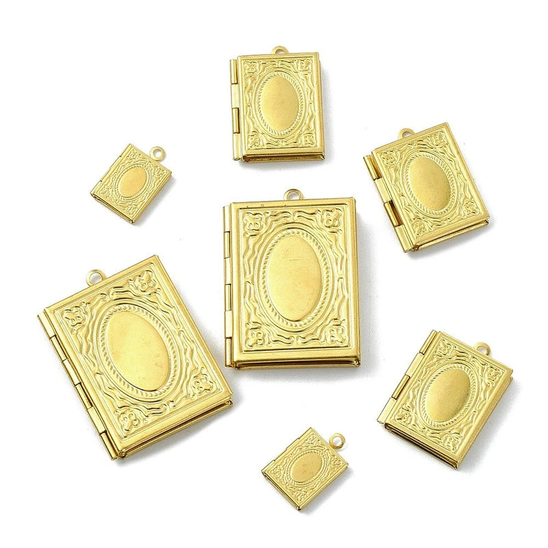 15x Brass Locket Pendants Book Charms for Necklace Earrings Keychain Jewelry DIY Charms