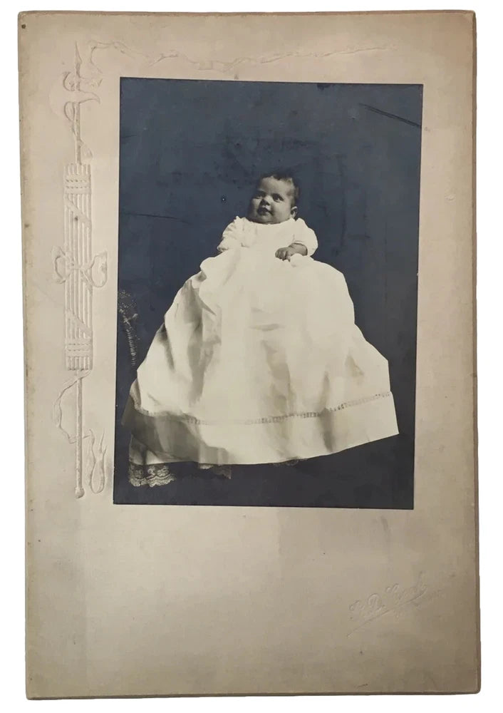 Antique Photo on Board of Adorable Baby Girl Christening or Baptism Tama, Iowa Model
