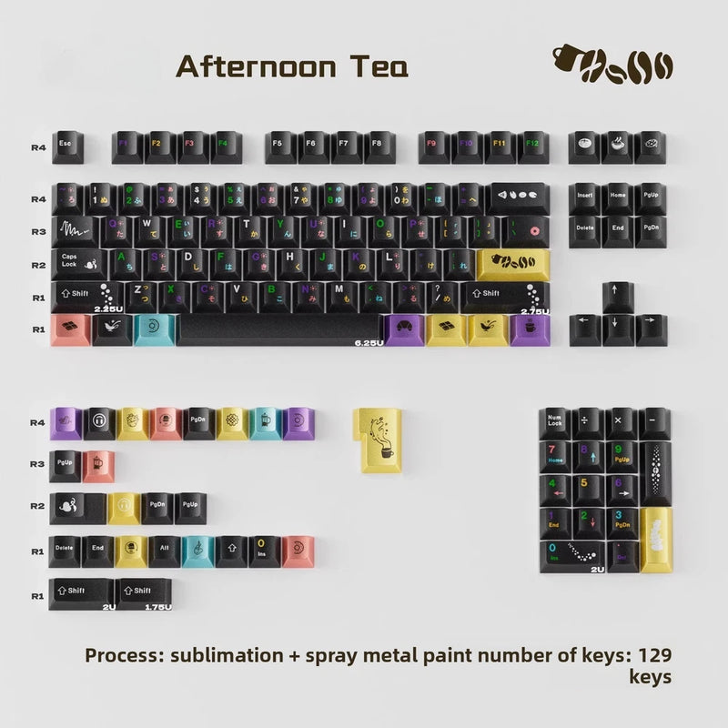 PBT Afternoon Tea Theme Keyboard Keycaps Metallic Texture Cherry Profile for MX Model