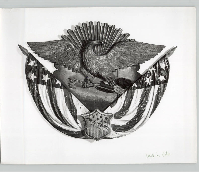 19th C. Patriotic EAGLE Stern Board Wood Carving c.1950s Press Photo -PHOTO ONLY Model