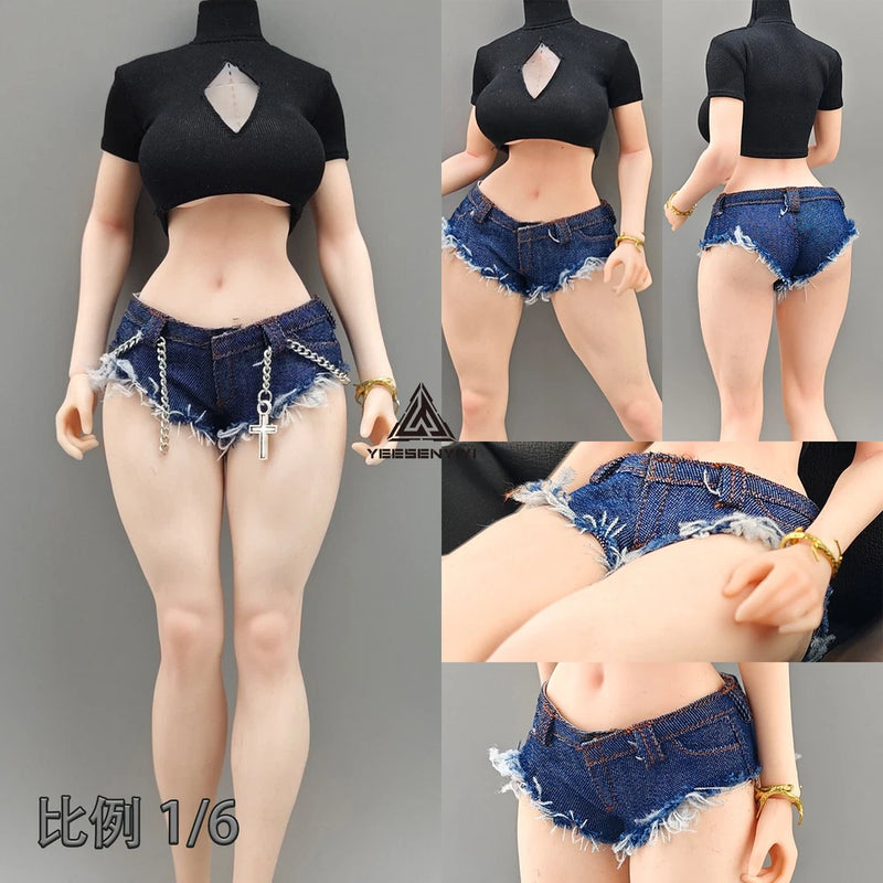 1/6 Female Ultra Short Low Waist Denim Hot Shorts Model Fit 12" Action Figures Model