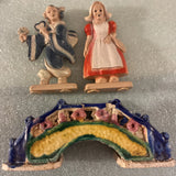 Vintage Mini Figurines Dutch girl,  Bakelite japan, glazed ceramic bridge 2¡± LOT Model