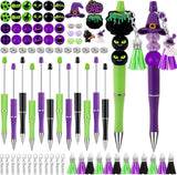12 Set Halloween Beadable Pens Black Cat Witch DIY Kit Pendants Clasps Model