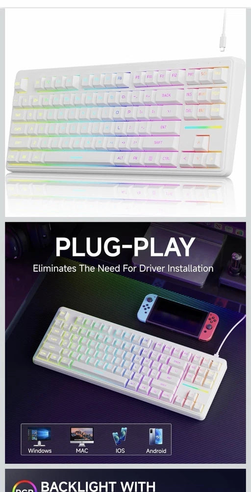 Eweadn V80 Multi functional Wired TKL Keyboard 26 Key Anti-Ghosting PBT Keycaps Model