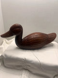 Handmade Carved Wood Duck Bird Figurine Collectible Brown Animal Sculpture Decor Model