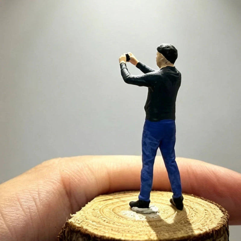 Mini Man Taking Photo Display Decoration Miniature Person Statue Model