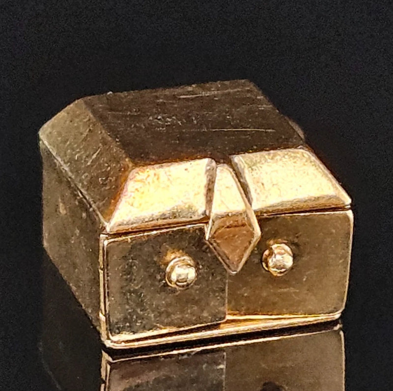 14K Gold Walter Lampl ARTICULATED SAFEBOX OPENS Charm Pendant 3D Treasurebox Charms