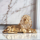 8"W Golden Lion Laying Figurine Ornament Home Decor Unique Gift Model