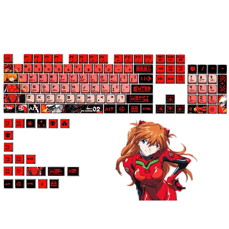 EVA02 Evangelion Asuka PBT Keycaps Set Dyesub for Cherry MX Mechanical Keyboards Model