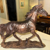 Running Horse Figurine Sculpture Bronze Tone Resin Equestrian Decor 11¡± Model
