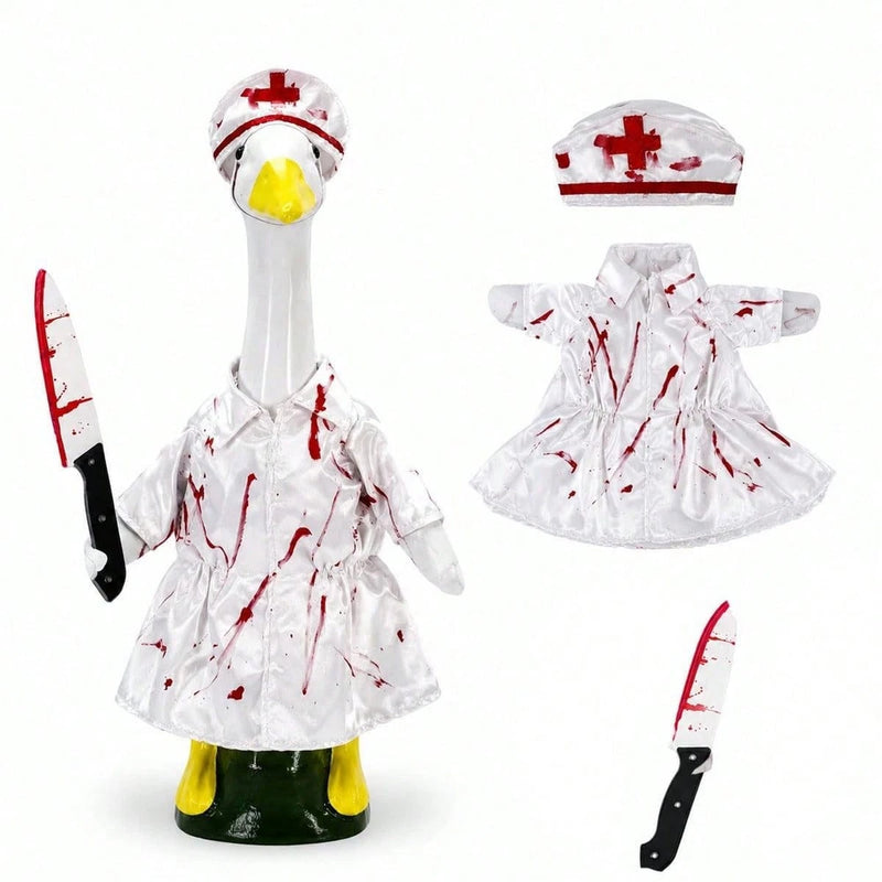 23" Halloween Porch Goose Costume Outfit Bloody Horror Clothes with Hats & Props Model
