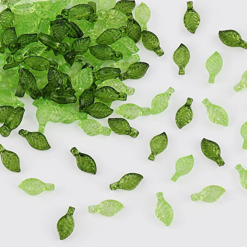 800Pcs Green Leaf Beads Transparent Leaf Charms Cute Acrylic Beads for Jewelry M Charms