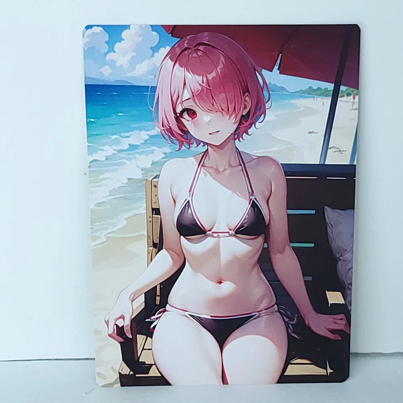 Ram Beach Premium Waifu Card Anime Girl Wall Art Double Sided Oversized Board A5 Model
