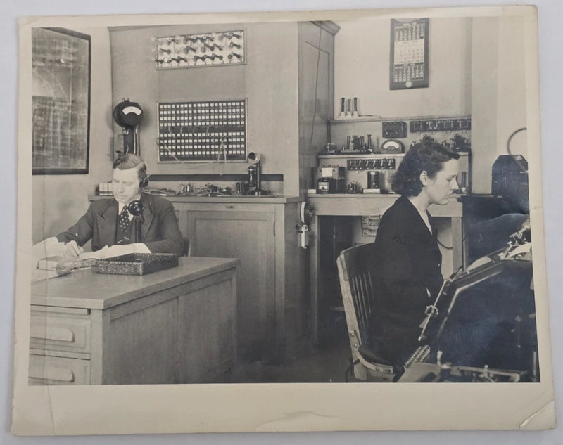 Vintage 10x8 Glossy Photo Telephone Switchboard Office Operators Man Woman Desk Model