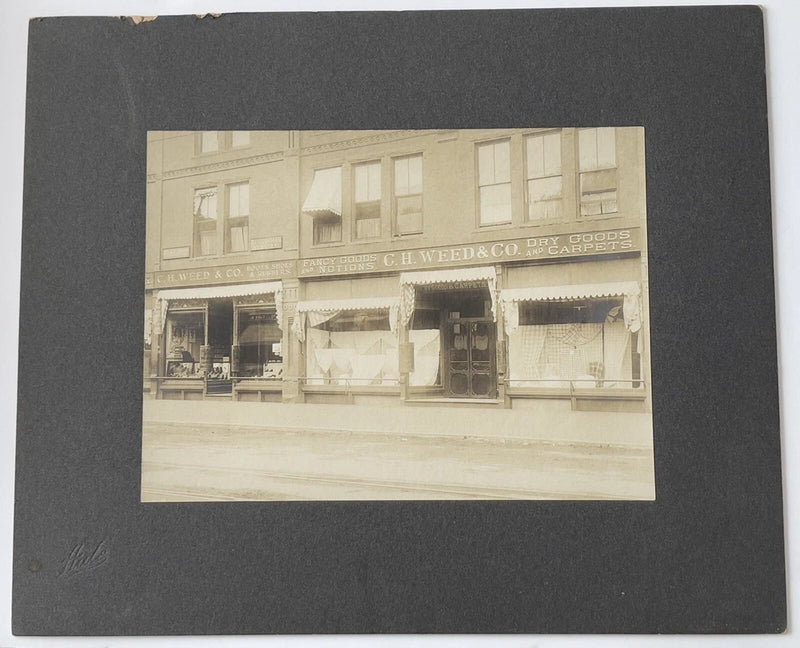 Antique Photo On Board Storefront C.H. Weed & Co Claremont NH Shoes Fancy Goods Model