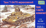 T-34/76 Screened Tank WW II Plastic Model Kit UM 368 scale 1/72 Unimodel 368 Model