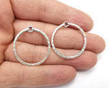 4 Round Hammered Circle Charms Antique Silver Plated Findings (30mm) G27471 Charms