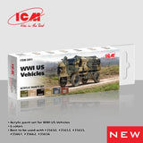 Acrylic Paints Set for WWI US Vehicles Grey, Brown, Green, Black ICM 3051 Model