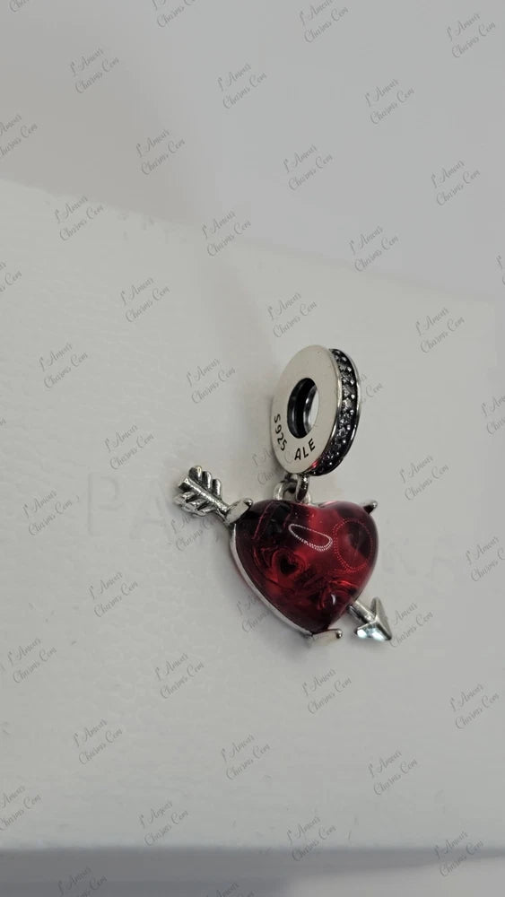 Authentic PANDORA 925 Red Heart & Arrow Murano Glass  Charm  793085C01 W/ Box Charms