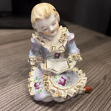 Royal Japan Bone China Victorian Girl Reading Book VTG HTF Hand Painted Model