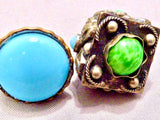 2. ANTIQUE SILVER PLATE ETRUSCAN CHARMS WITH STONES 2 1" CHARMS Charms