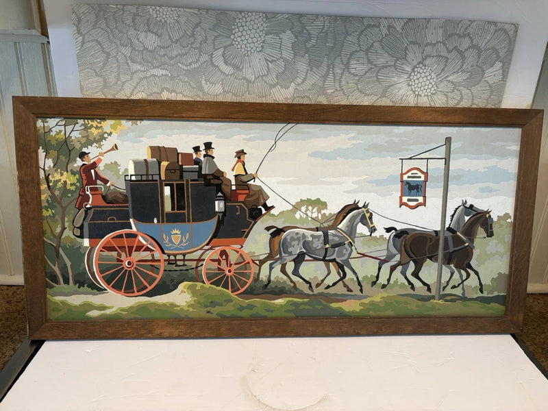 Vintage Carriage Ride Oil Painting on Wood Board Original Picture 29.5"x13.75 Model