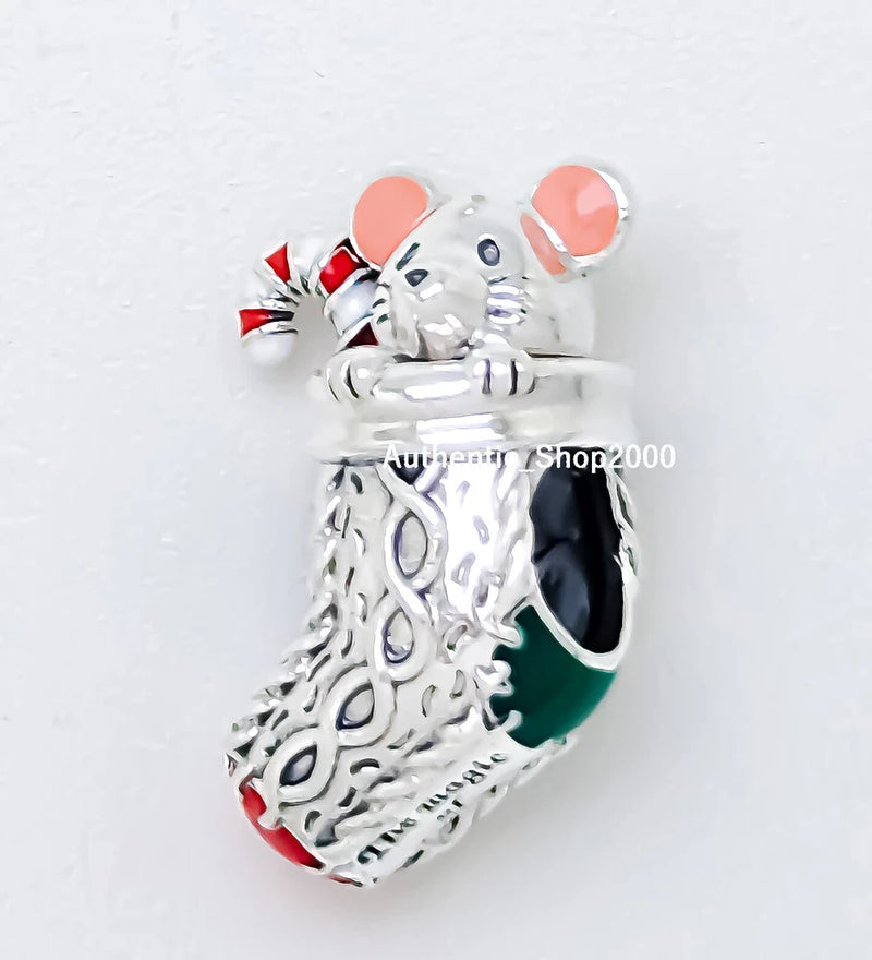 New 100% Authentic PANDORA 925 Festive Mouse & Stocking Charm 792366C01 Charms