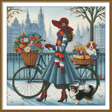 DIY Tinted canvas cross stitch kit London Holiday Girl with Dogs Craft Art Gift Model