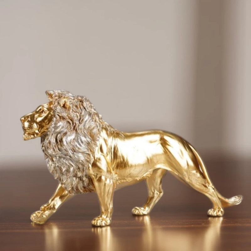 23"W Golden Color Lion Walking Figurine Ornament Home Decor Unique Gift Model