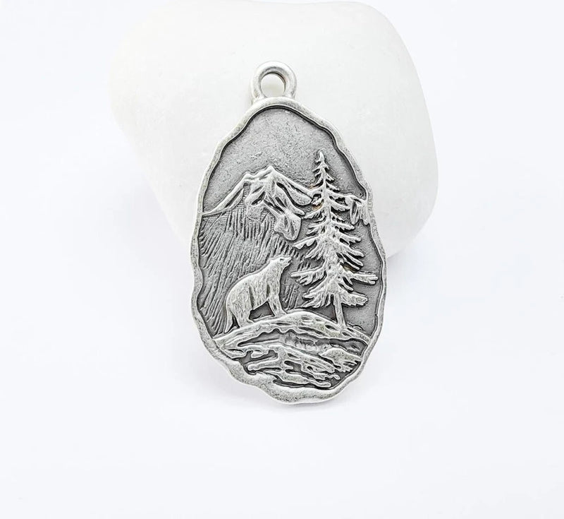 Mountain Charms, Nature Charms, Bear Wild Charms  Antique silver 39x23mm G36948 Charms