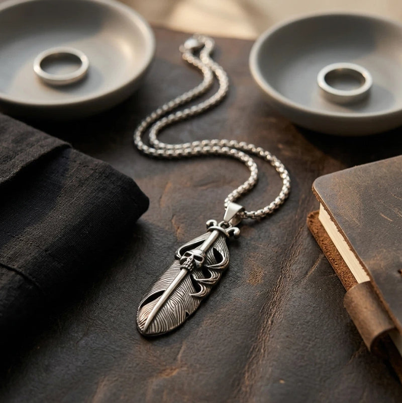 Vintage Feather Sword Pendant Necklace Charms