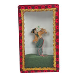 Vintage Chinese Dough Figurine Dancer with Fan in Display Box "PENG" Miniature Model