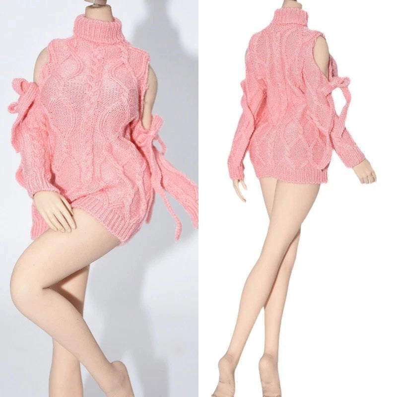 Pink 1/6 Off-shoulder Sweater Loose Knitted Clothes Model Fit TBL 12" Figures Model