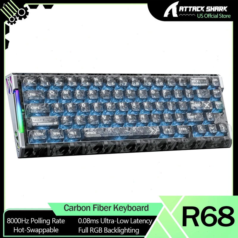 ATTACK SHARK 60% R68HE Wired Carbon Fiber Rapid Trigger Keyboard Magnetic Switch Model