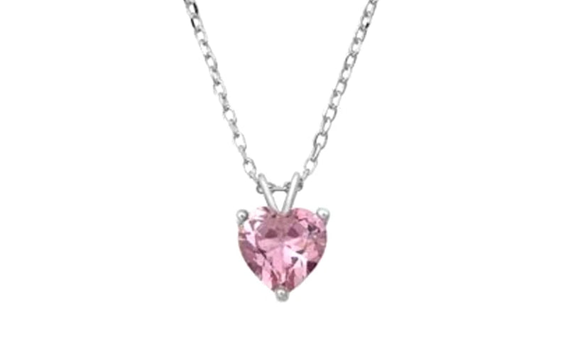 Genuine Pink Sapphire Heart Solitaire Pendant Necklace in Solid Sterling Silver Charms