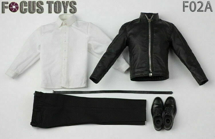 FOCUSTOYS F02A 1/6 Male Black Leather Clothes Model Toys for 12'' Action Figure Model