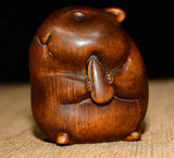 Wood Carving Home Arts Crafts Wooden Figurine Handcarved Squirrel Statue Cute Model