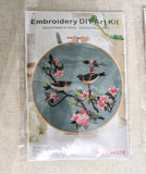 EMBROIDERY DIY ART KIT Stamped Embroidery Kit Blue Background Birds/Flowers Model