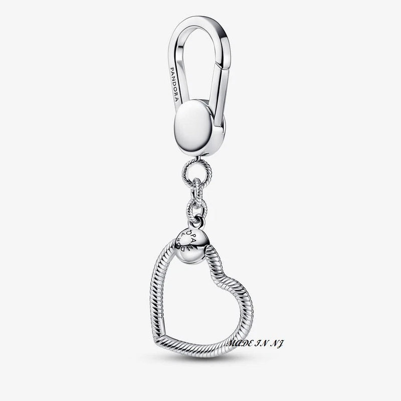 Brand New Authentic Pandora Moments Sterling Silver heart Keychain Charm Holder Charms