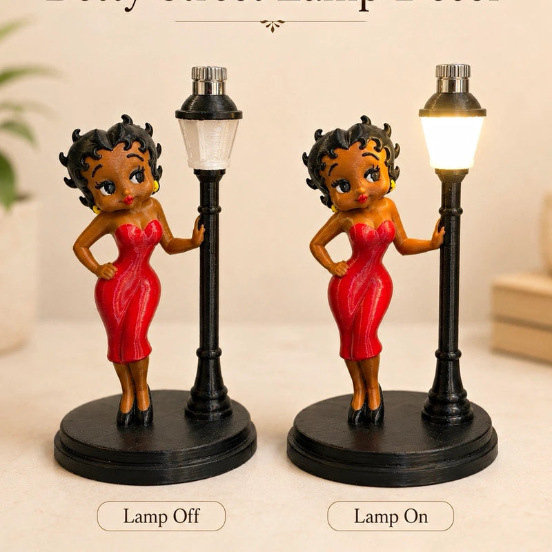 Black Betty Boop Street Lamp Decor Figurine Battery Operated Cartoon Character Model